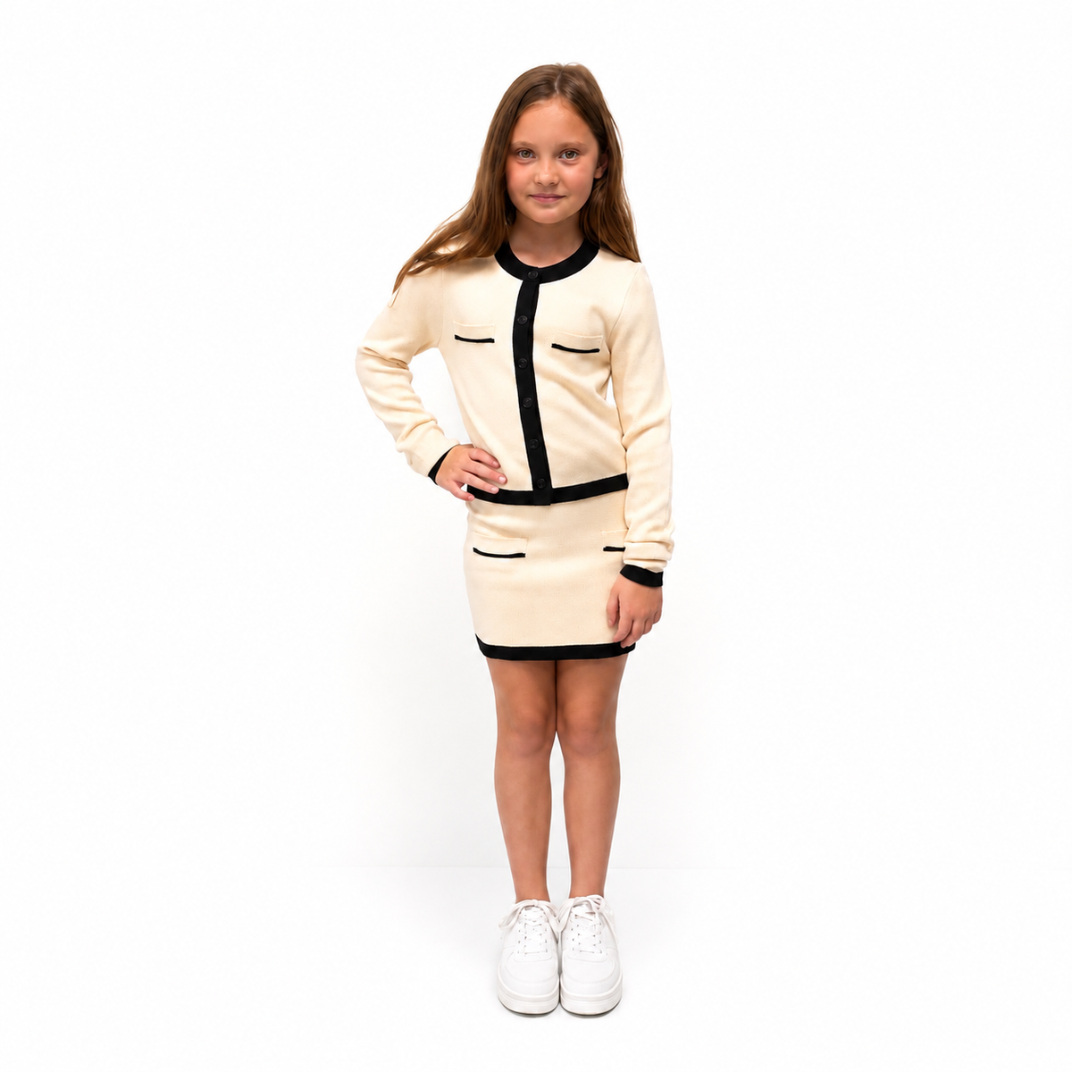Katie J NYC Whitney Colorblock Cardigan/Skirt Set