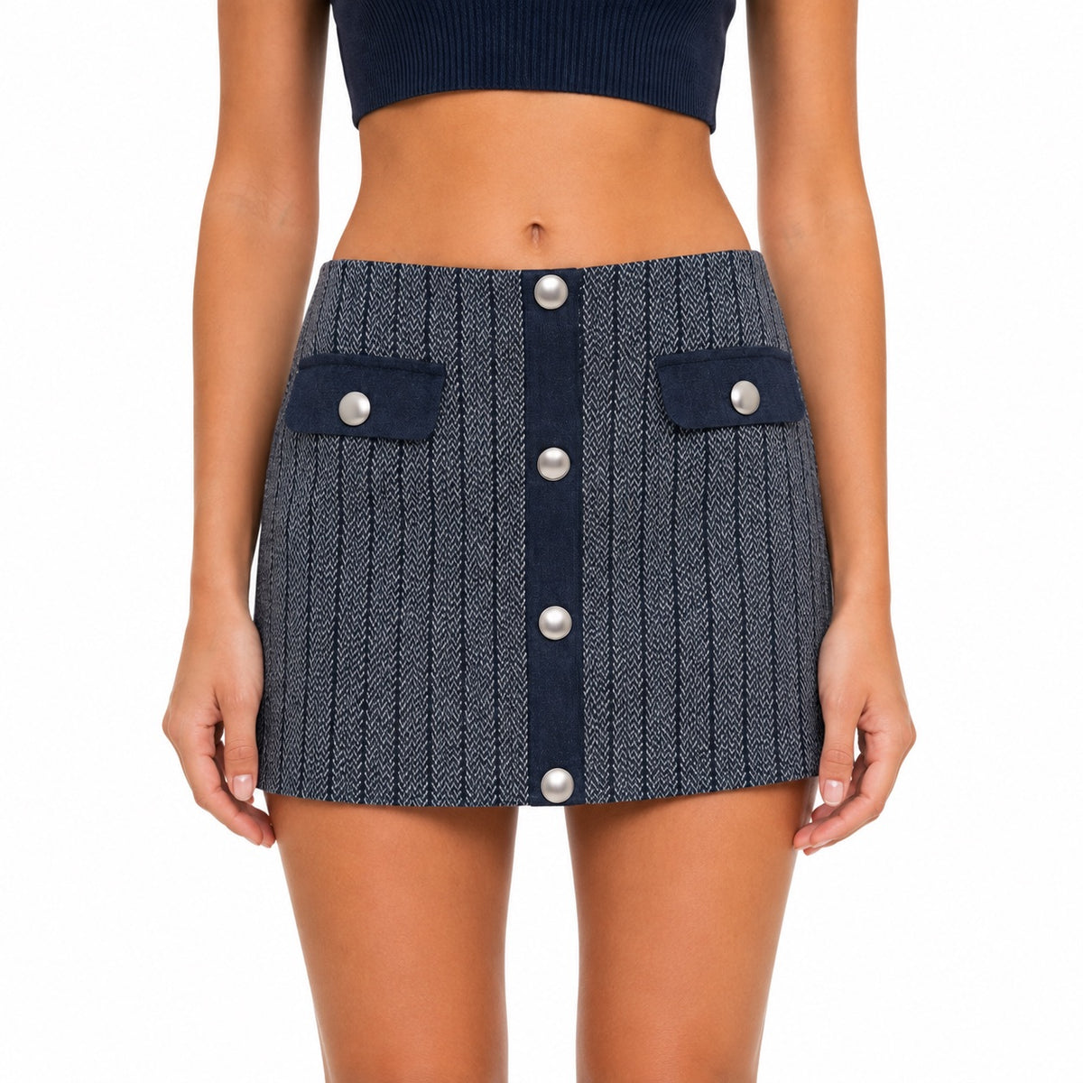 Herringbone Straight Mini Skirt